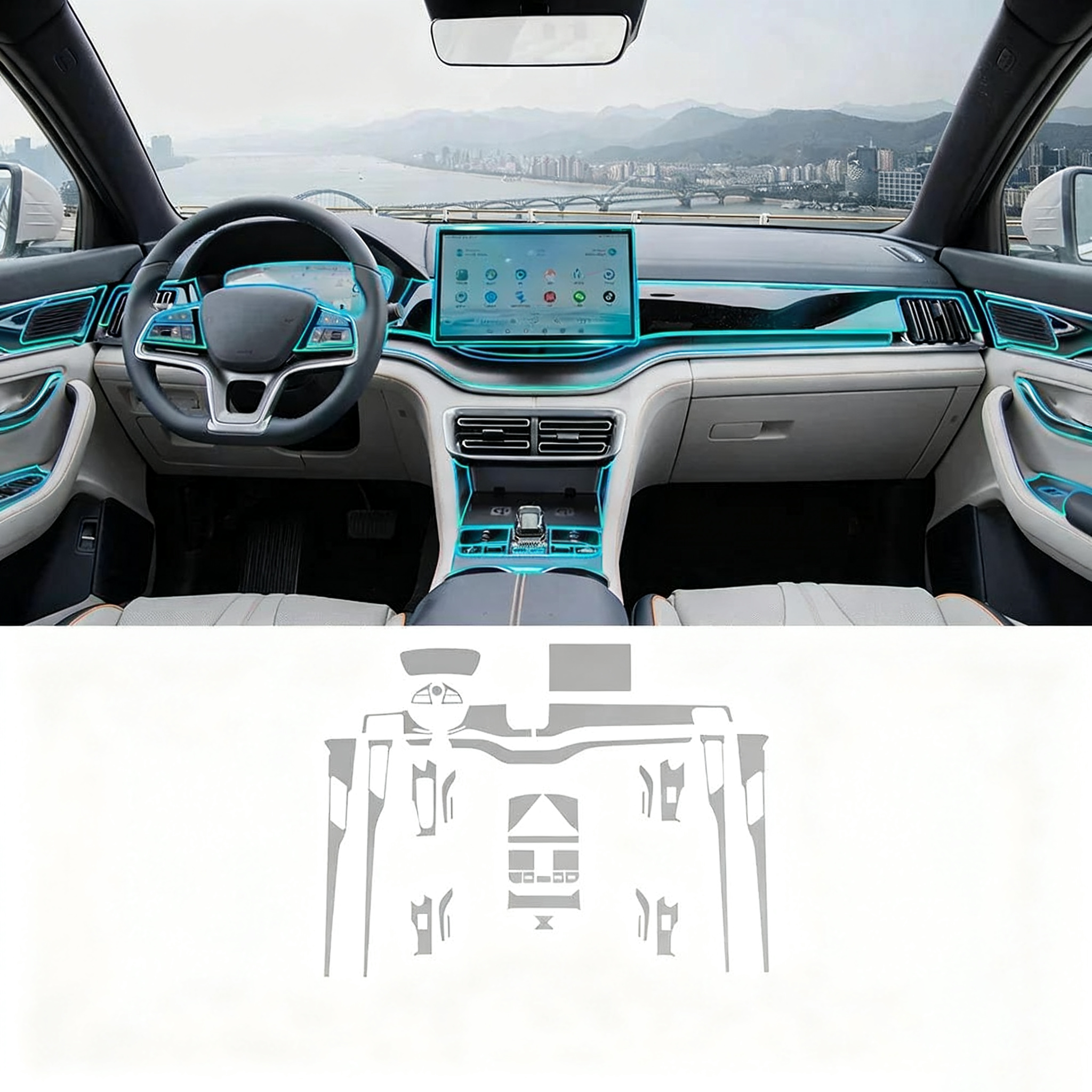 BYD Song Plus DMI EV 2021-2022 Autoinnenraum Mittelkonsole Transparente TPU-Schutzfolie