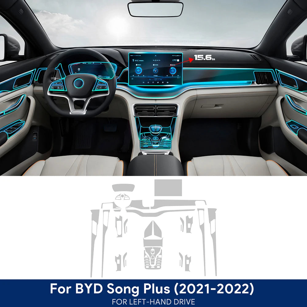 BYD Song Plus DMI EV 2021-2022 Autoinnenraum Mittelkonsole Transparente TPU-Schutzfolie