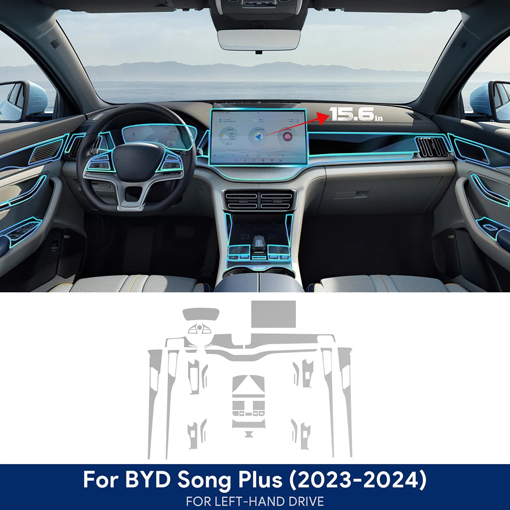 BYD Song Plus DMI EV 2021-2022 Autoinnenraum Mittelkonsole Transparente TPU-Schutzfolie