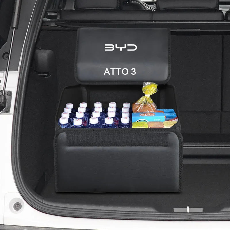 Auto Stamm Faltbare Lagerung Box Reise Leder Organizer Tasche für BYD Atto 3