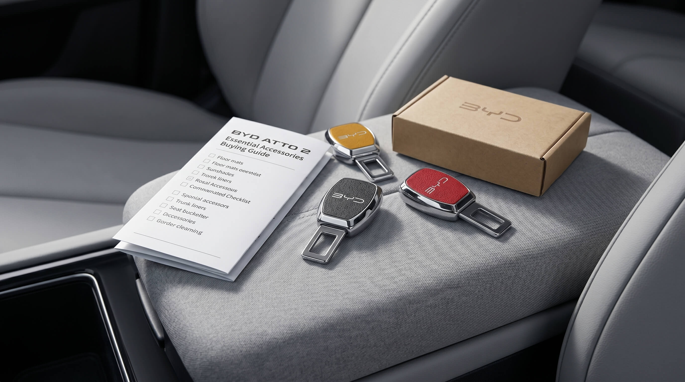 BYD ATTO 2 accessory buying guide with alloy seat belt extension buckle