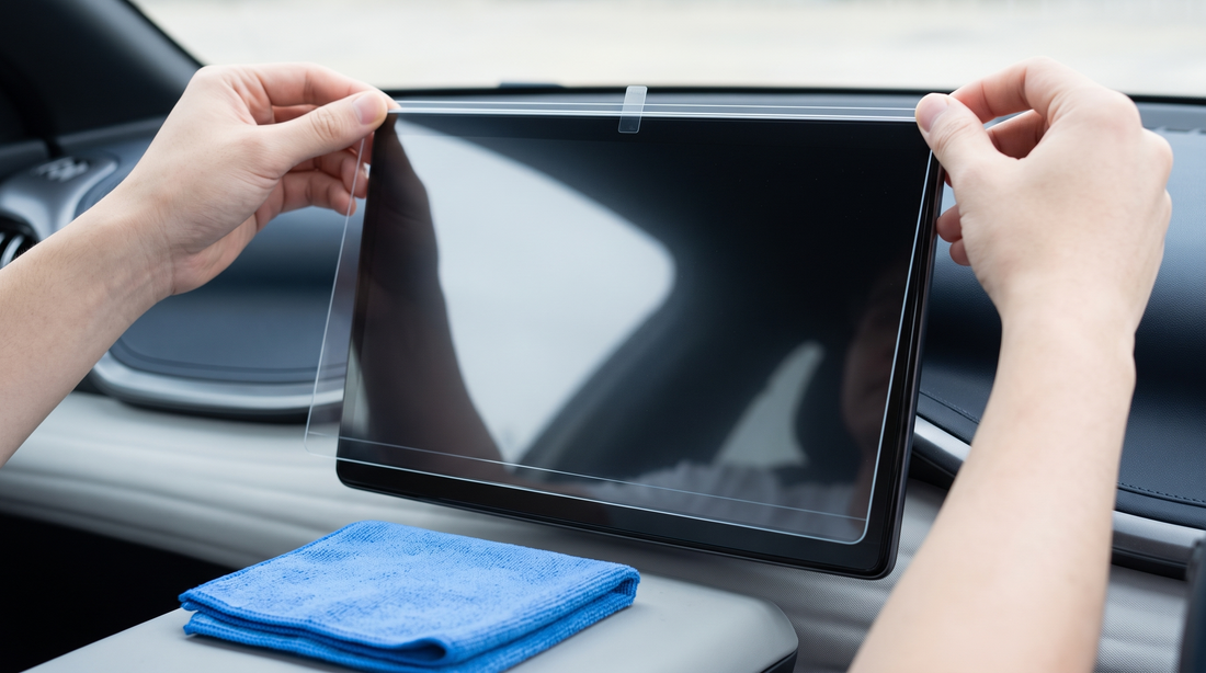 BYD ATTO 2 screen protector being aligned with a center display