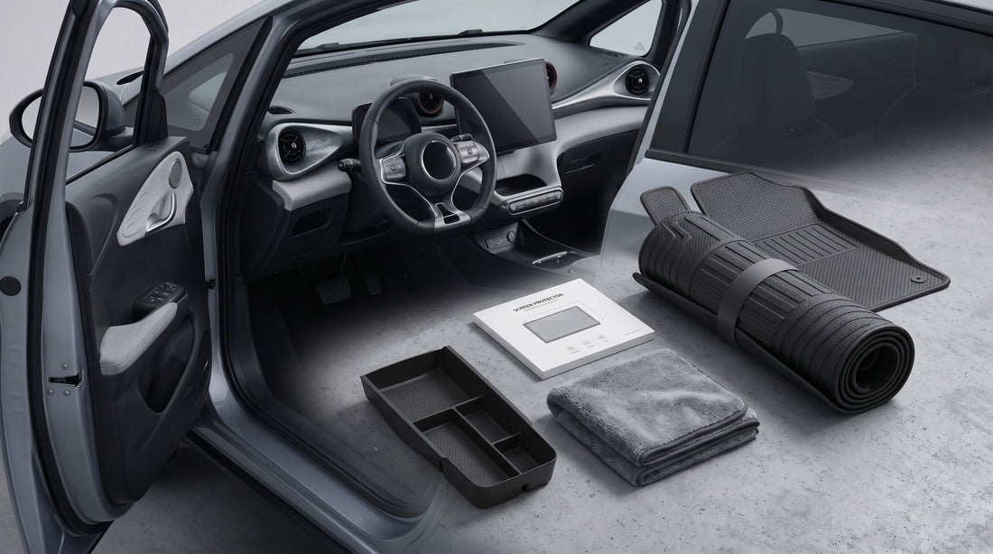 BYD Dolphin Surf interior accessories including mats storage and screen protection