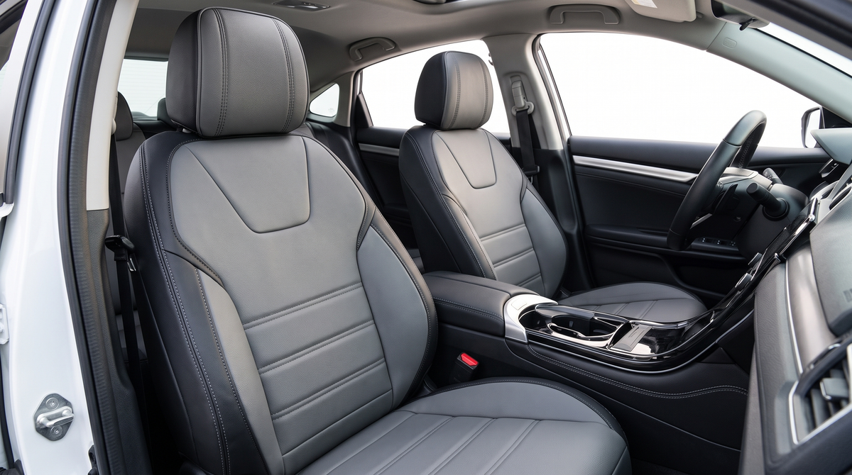 Leather-style BYD seat cushion covers displayed in a modern compact SUV cabin