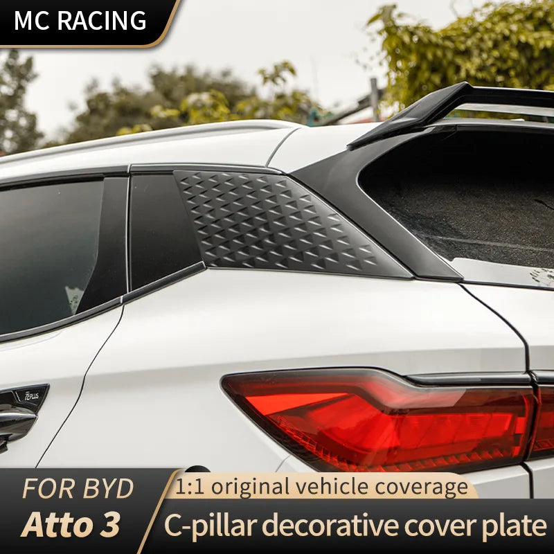 2 stücke Hinten Flügel Seite Fenster Dreieck Trim Abdeckung Trim ABS Helle schwarz Atto3 Zubehör für BYD Atto 3 