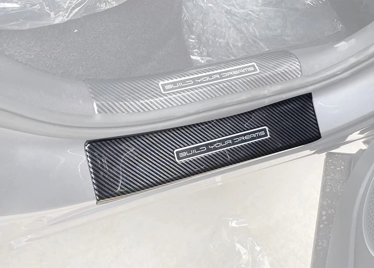 4 protectores de umbral de puerta de coche para BYD ATTO, 3 protectores de borde de puerta de coche con cinta de cuero de fibra. 