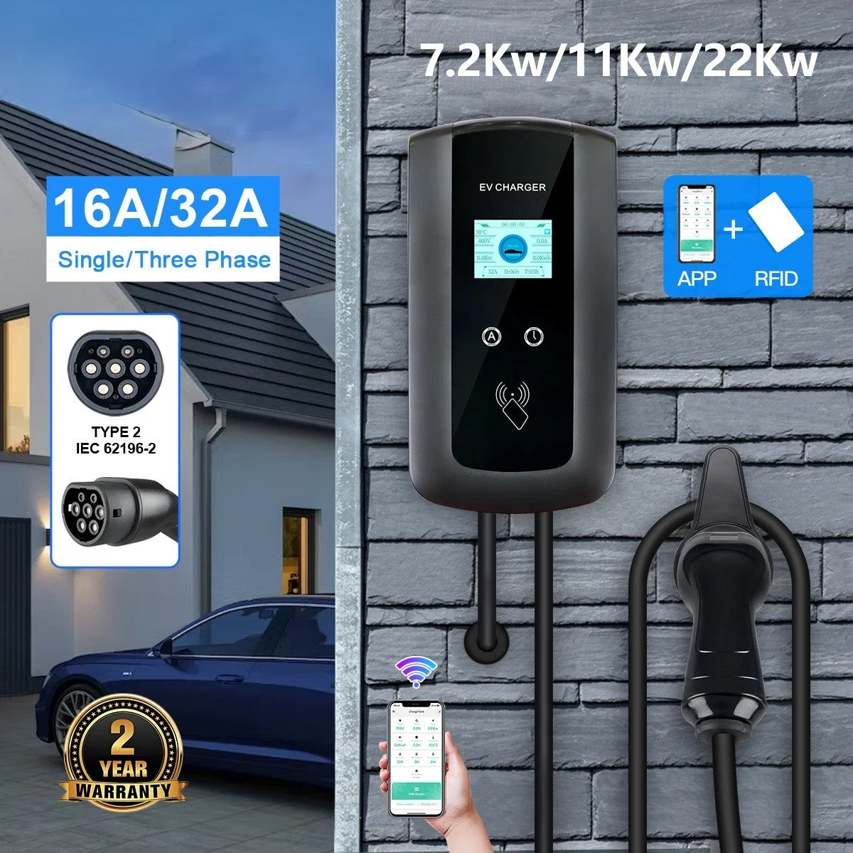 Type 2 EV Charging Station Wallbox APP Control