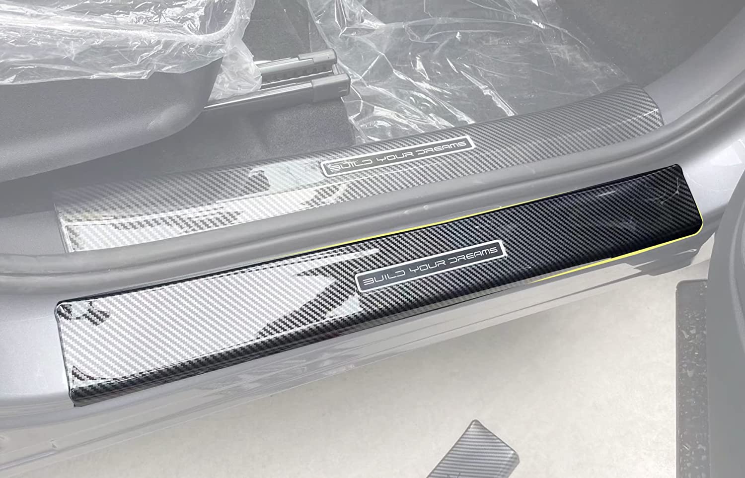 4 protectores de umbral de puerta de coche para BYD ATTO, 3 protectores de borde de puerta de coche con cinta de cuero de fibra. 