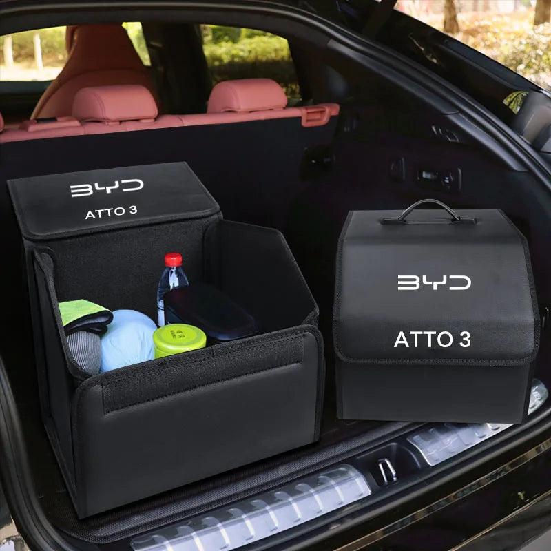 Caja de almacenamiento plegable para maletero de coche, bolsa organizadora de cuero para viaje para BYD Atto 3 