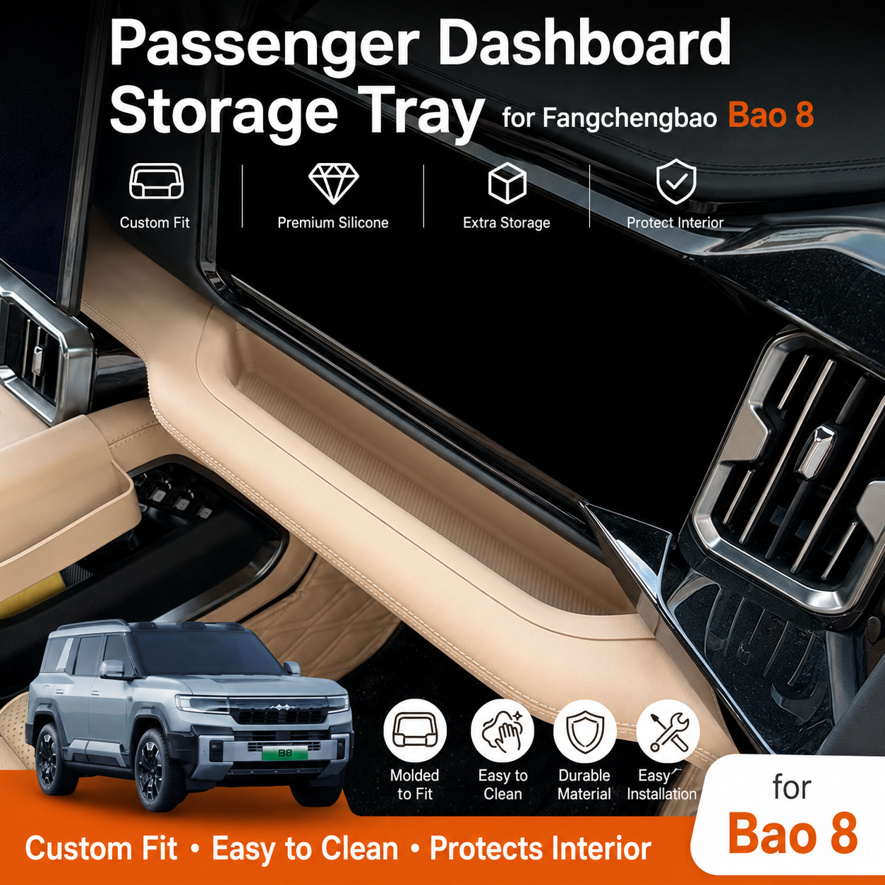 Silicone Passenger-Side Dashboard Storage Tray for Fangchengbao Bao 8