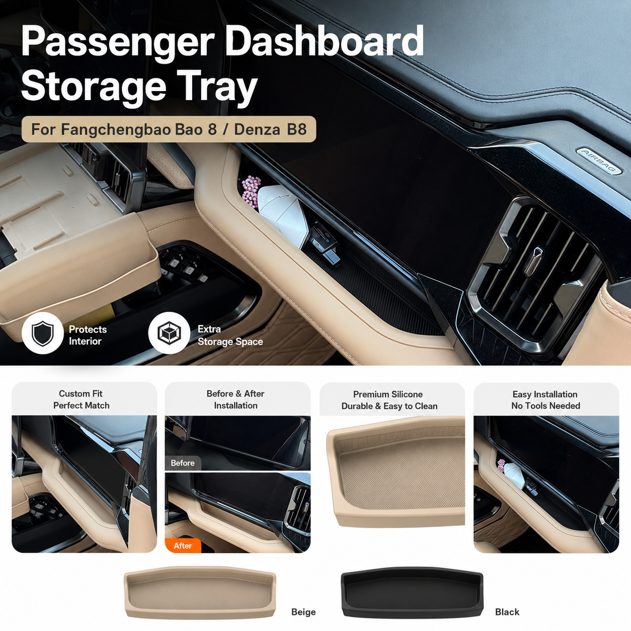 Silicone Passenger-Side Dashboard Storage Tray for Fangchengbao Bao 8
