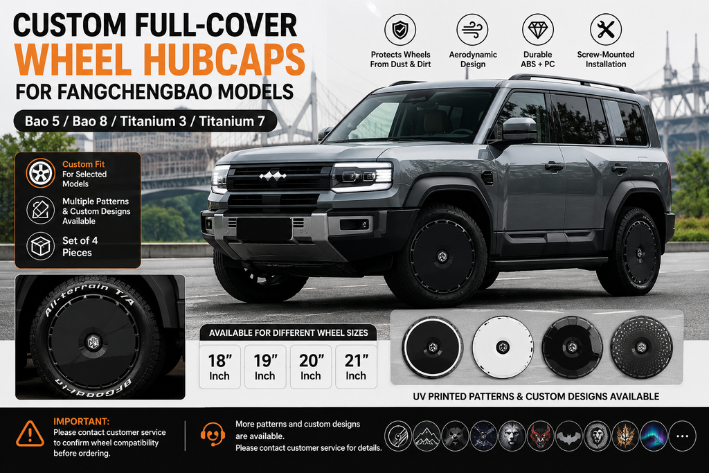 Custom Full Cover Wheel Hubcaps for Fangchengbao Bao 5 Bao 8 Titanium 3 and Titanium 7 Set of 4