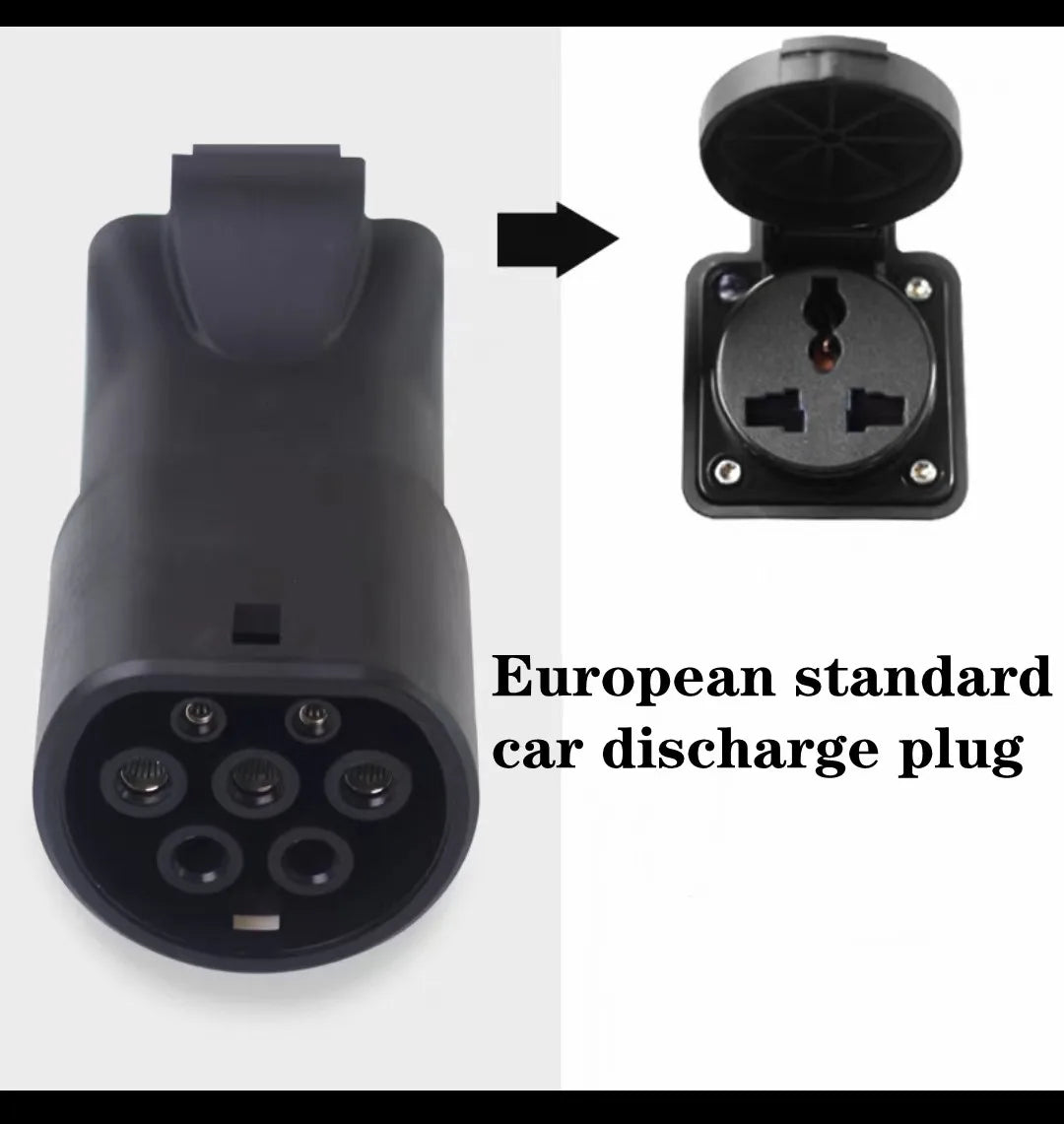 Elektrische Auto Seite Entladung Stecker EV Typ2 16A Ladegerät Konverter mit EU Buchse Outdoor Power Supply Station