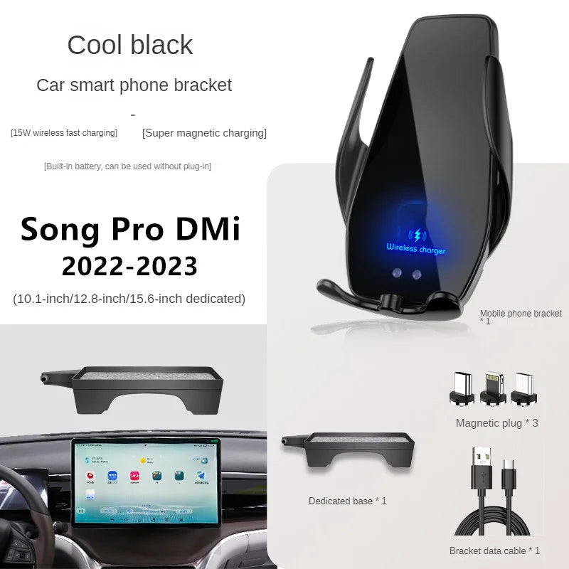 Soporte para teléfono de coche BYD Song Pro DMi 2022-2024 con cargador inalámbrico y pantalla de navegación interior, todas las pulgadas 