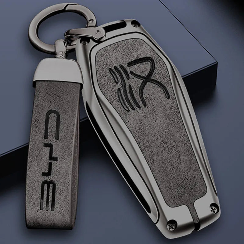Funda para llave de coche BYD Han EV DMI DMP de cuero de aleación de zinc, llavero interior para coche (2020-22) 