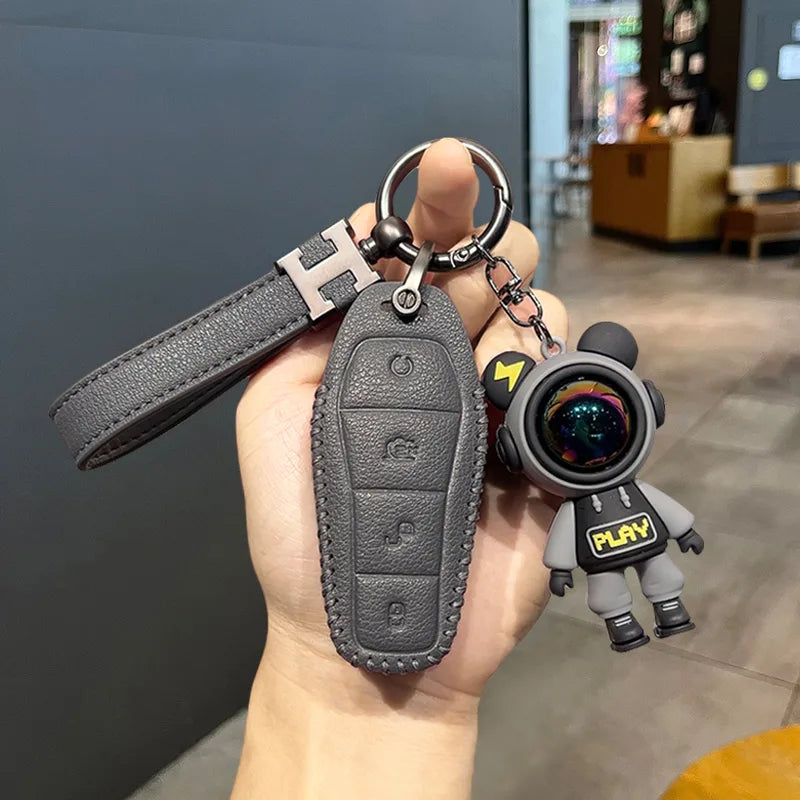 BYD Car Keychain Interior Pu Leather Car Key Case Ring Fit for All Model
