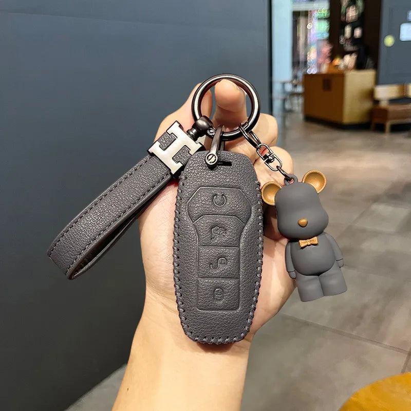BYD Car Keychain Interior Pu Leather Car Key Case Ring Fit for All Model