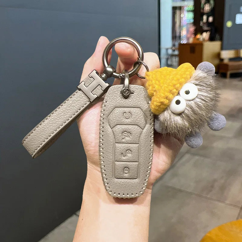 BYD Car Keychain Interior Pu Leather Car Key Case Ring Fit for All Model