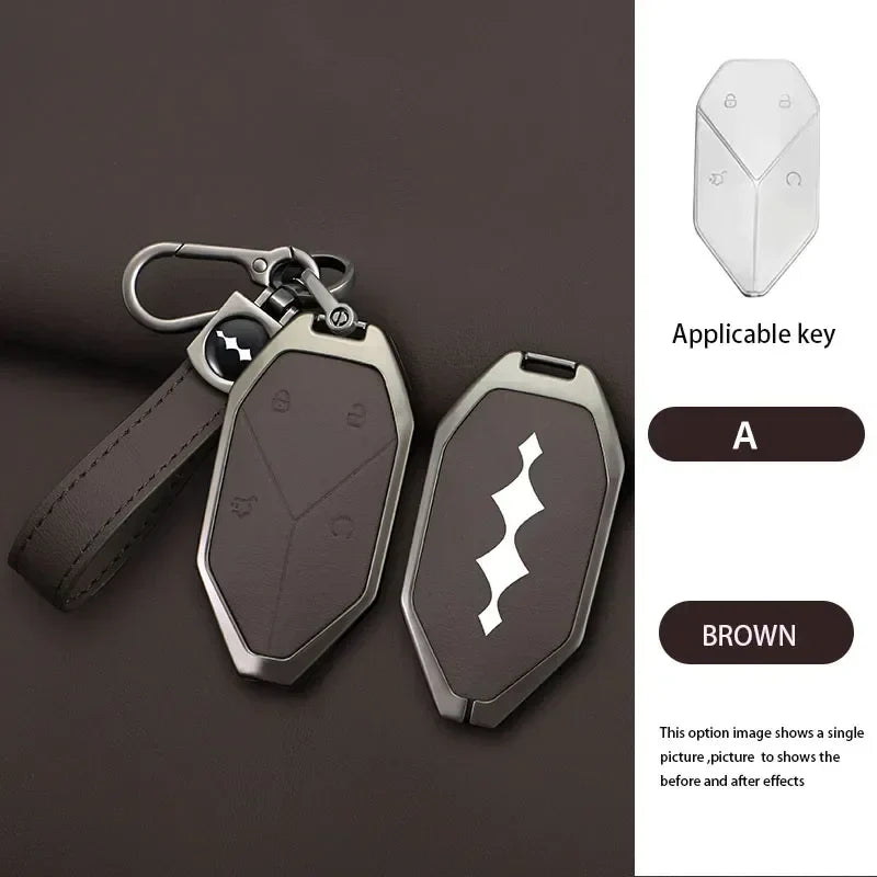 Zinc Alloy Leather Car Key Case Cover Shell Fob For BYD Formula Leopard