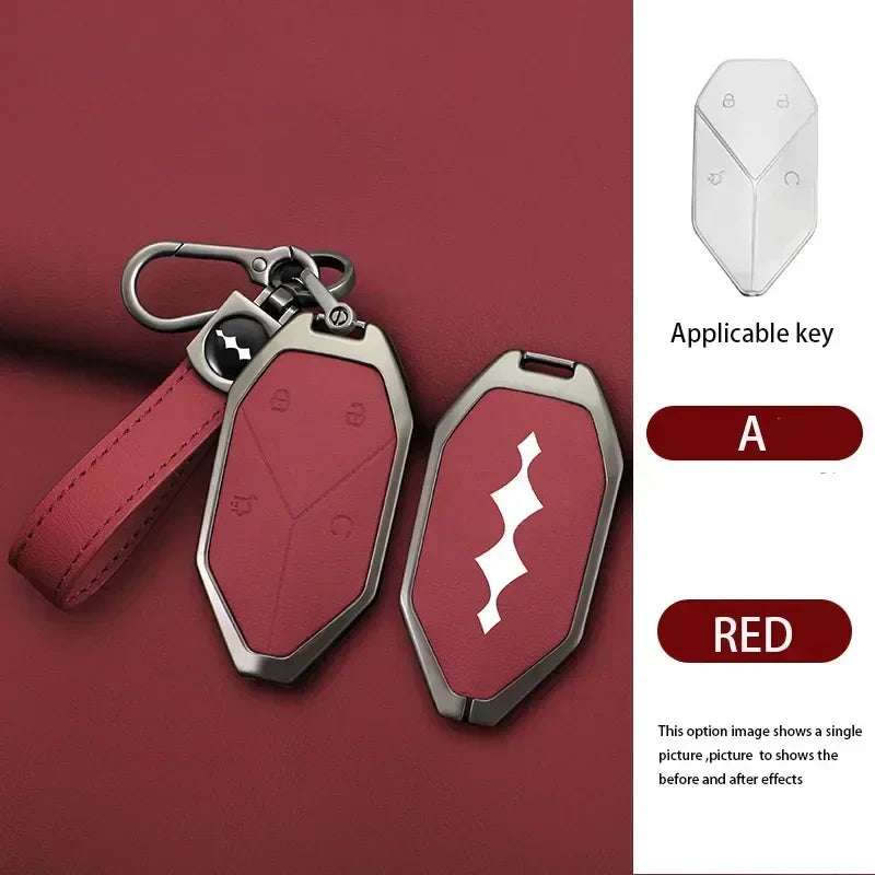 Zinc Alloy Leather Car Key Case Cover Shell Fob For BYD Formula Leopard