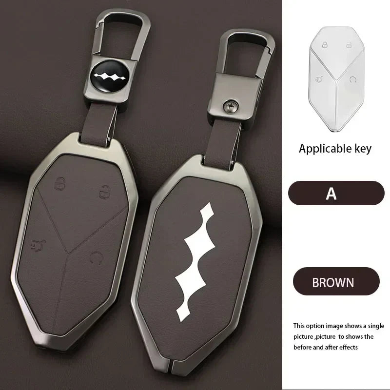 Zinc Alloy Leather Car Key Case Cover Shell Fob For BYD Formula Leopard