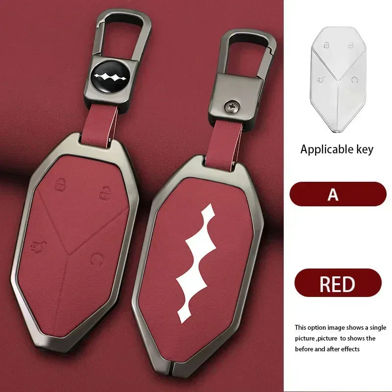 Zinc Alloy Leather Car Key Case Cover Shell Fob For BYD Formula Leopard