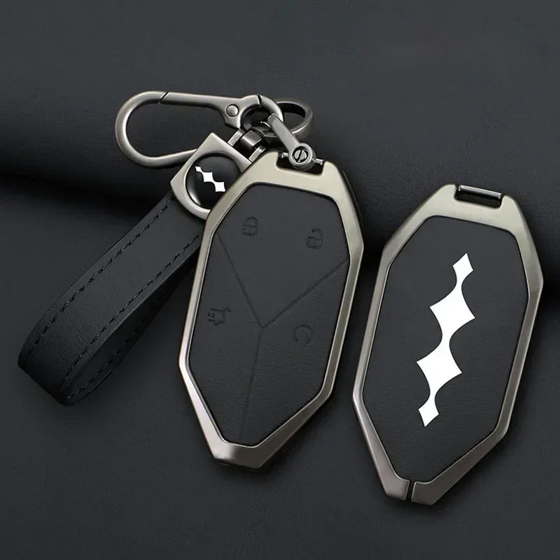 Zinc Alloy Leather Car Key Case Cover Shell Fob For BYD Formula Leopard