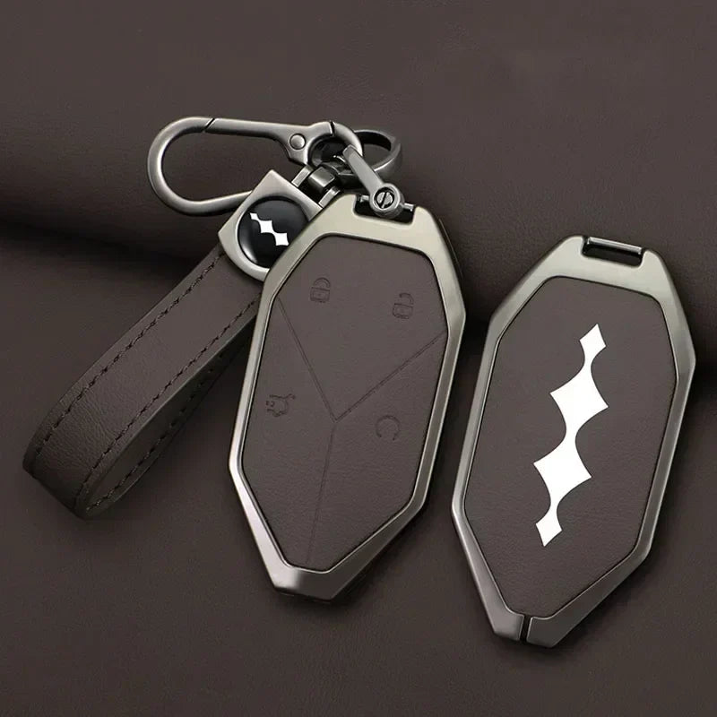 Zinc Alloy Leather Car Key Case Cover Shell Fob For BYD Formula Leopard