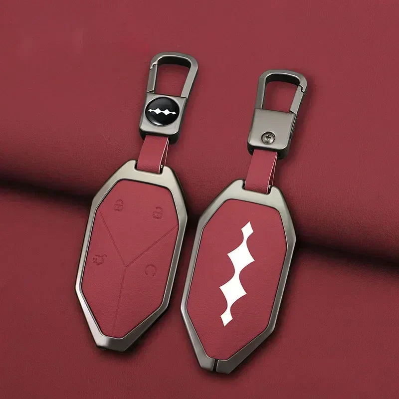 Zinc Alloy Leather Car Key Case Cover Shell Fob For BYD Formula Leopard