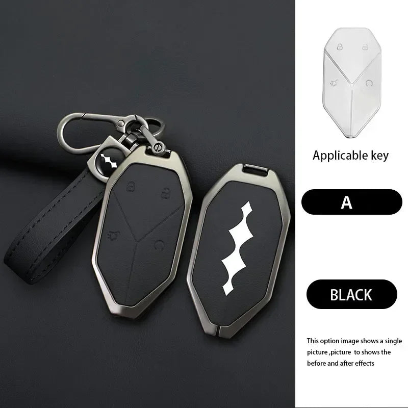 Zinc Alloy Leather Car Key Case Cover Shell Fob For BYD Formula Leopard