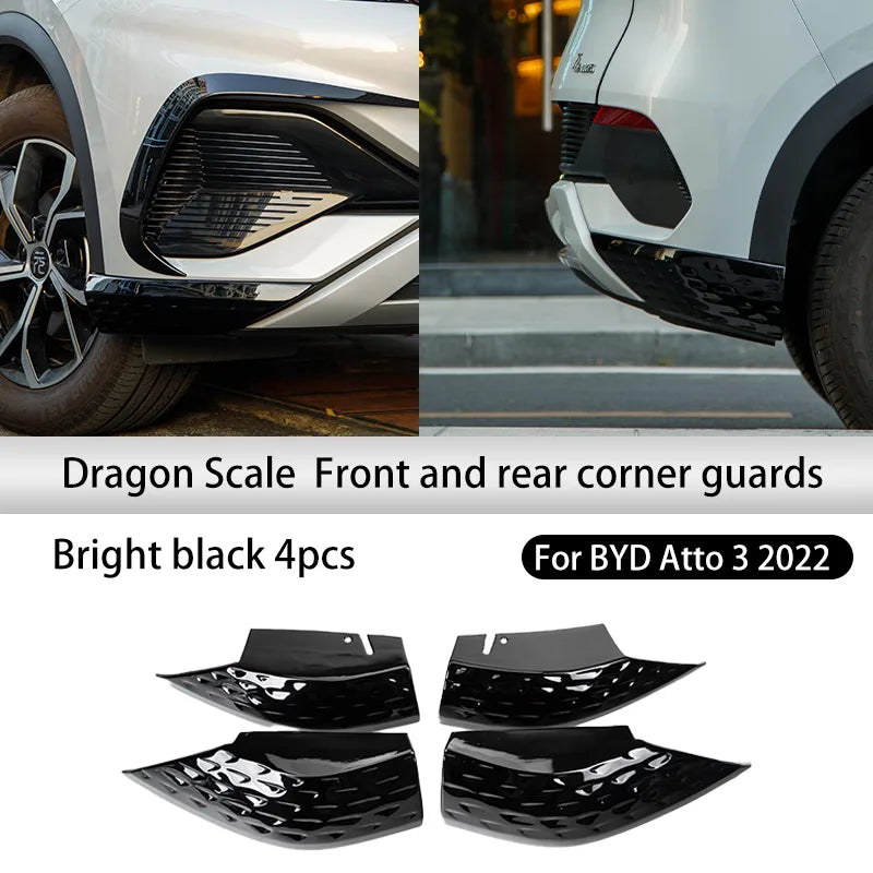4 pegatinas protectoras de esquinas de coche ABS para BYD Atto 3 2022, tira de parachoques delantero y trasero 