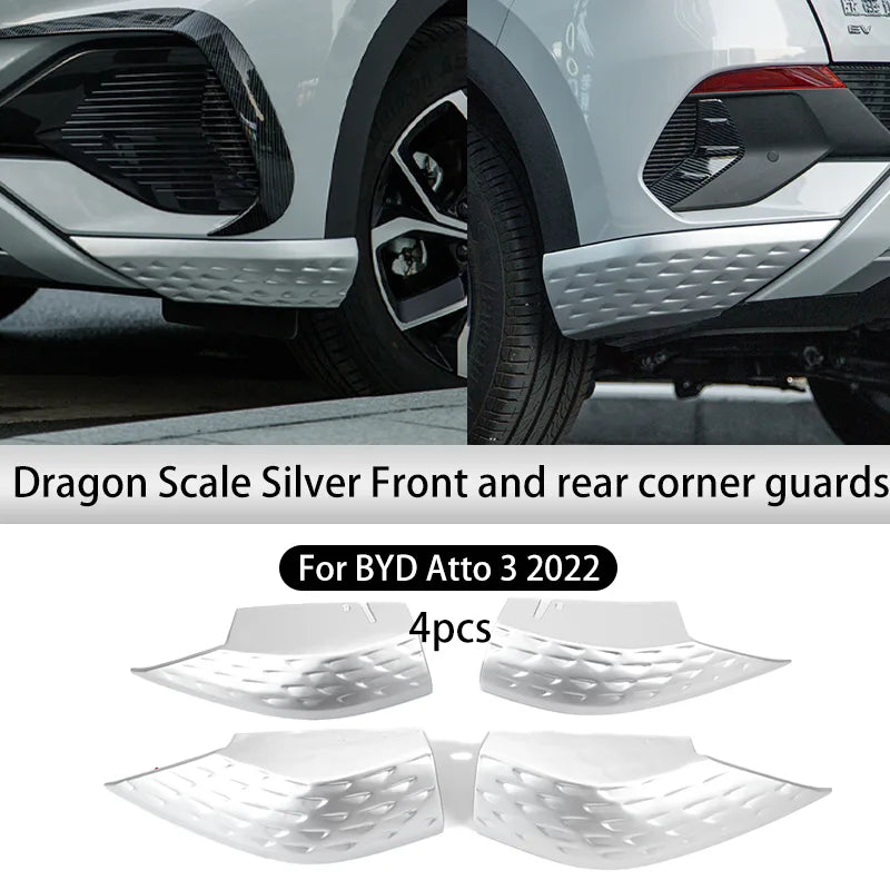 4 pegatinas protectoras de esquinas de coche ABS para BYD Atto 3 2022, tira de parachoques delantero y trasero 