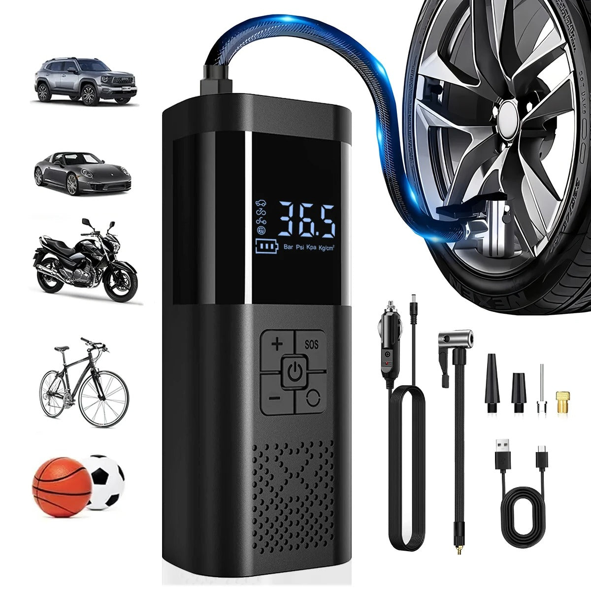 Car Air Pump Cordless Portable Tire Inflator Mini Tyre Inflator 12V