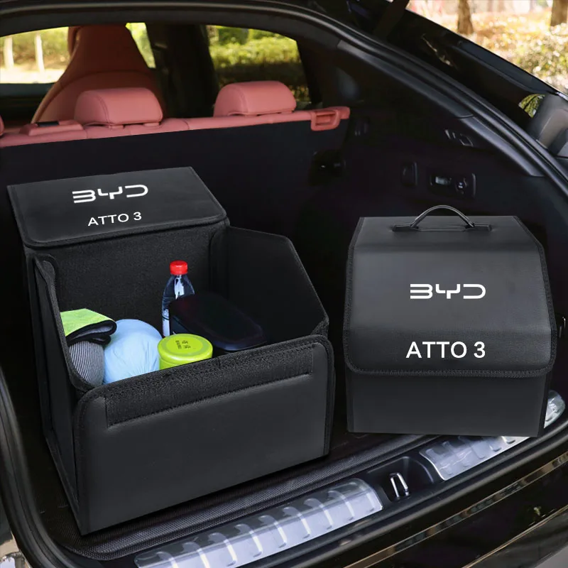 Car Trunk Foldable Storage Box Trip Leather Organizer Bag for BYD Atto 3 -  HIGH QUALITY BYD CAR ACCEESSORIES