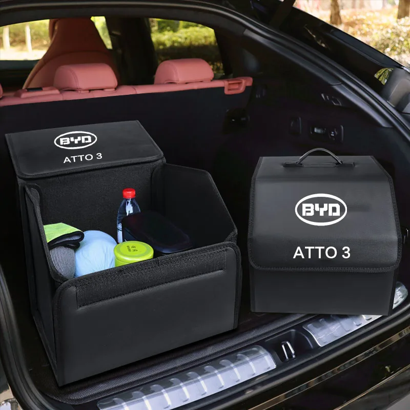 Car Trunk Foldable Storage Box Trip Leather Organizer Bag for BYD Atto 3 -  HIGH QUALITY BYD CAR ACCEESSORIES