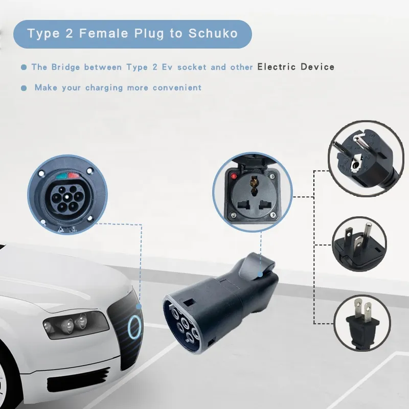 Type2 To Schuko 16a Electrical Car Type 2 Charging Side Plug To
